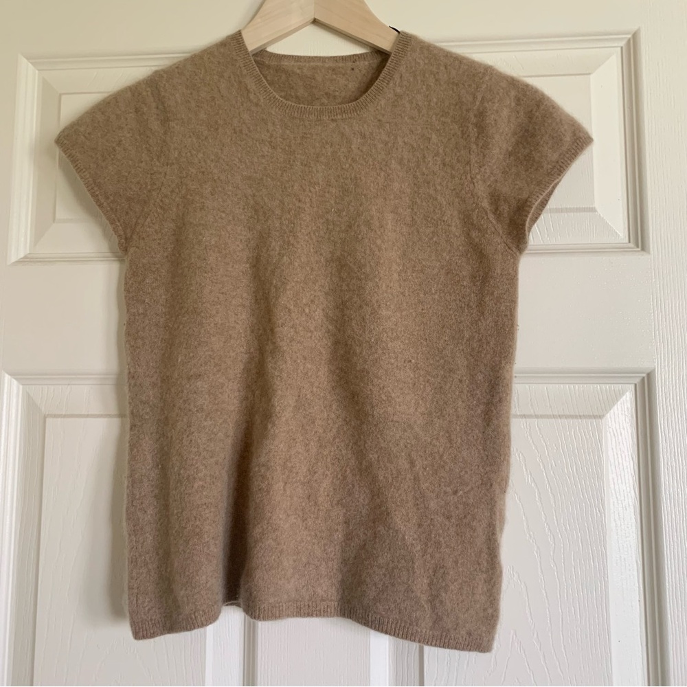 Cozy Tan 100% Cashmere Short Sleeve Sweater